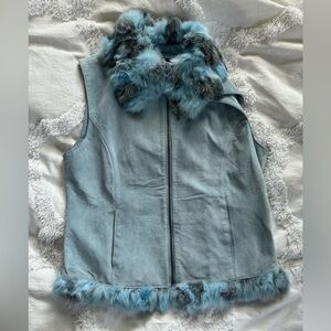 vintage suede and rabbit fur vest